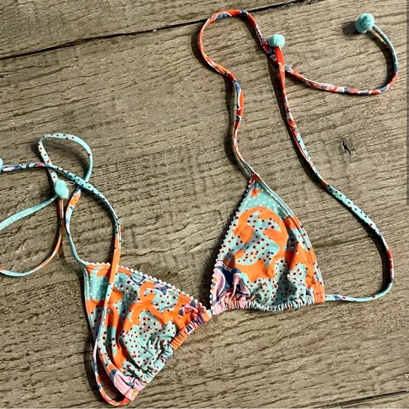 Poupette St. Barth Bikini Top in Orange/Green. - Picture 3 of 6
